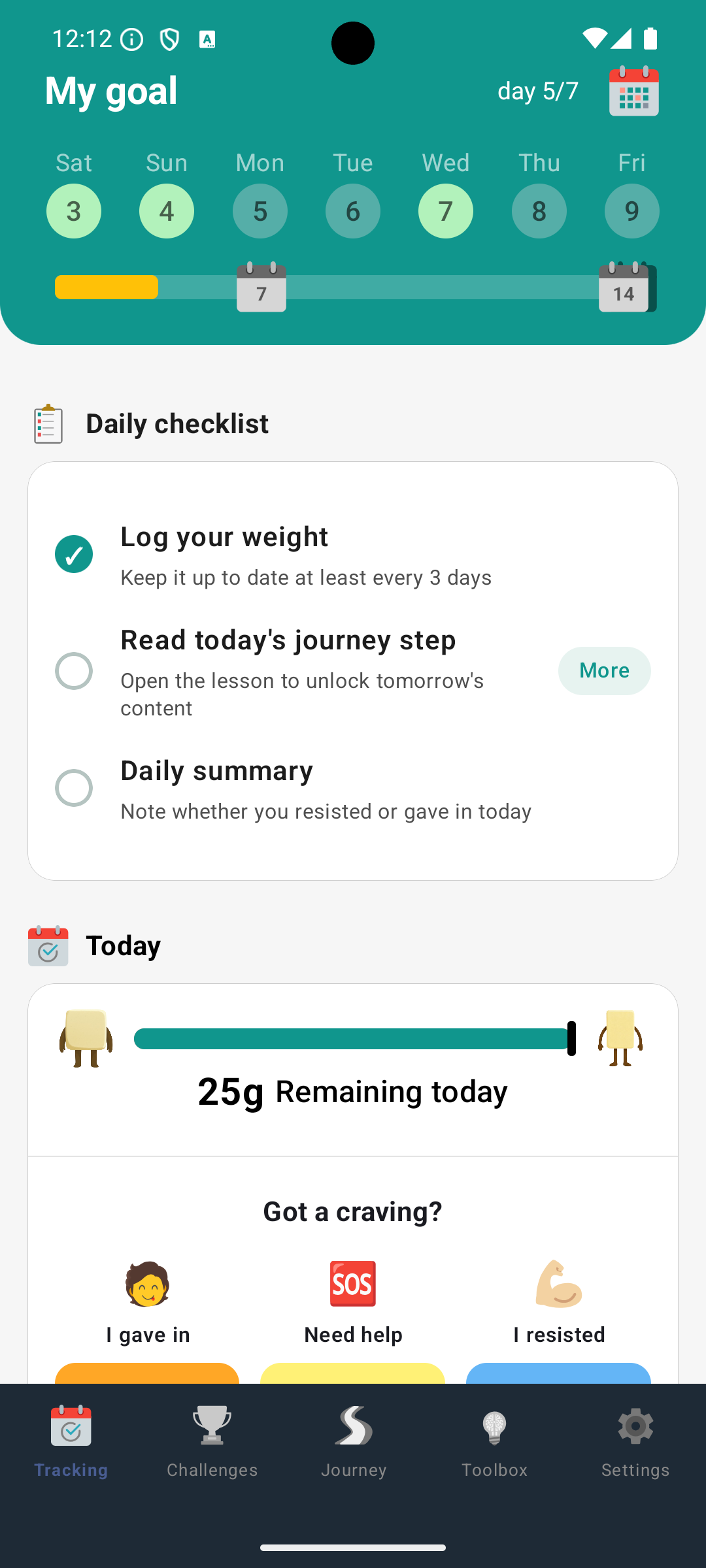 No Sugar Challenge app screenshot